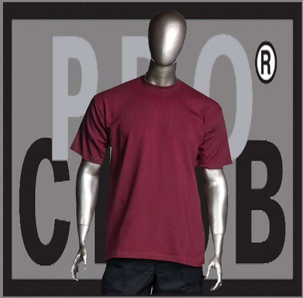 Big and Tall T-Shirts Plain Men PRO CLUB HEAVYWEIGHT PROCLUB Burgundy Tee Shirt