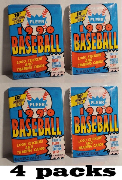 4x New Sealed 1990 Fleer MLB Baseball Card Packs Shipping Fast 4 Sealed Packs
