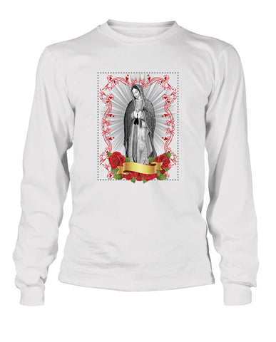 Virgin Maria Mens Pro Club Tee Shirt Long Sleeve Religious Graphic Tee