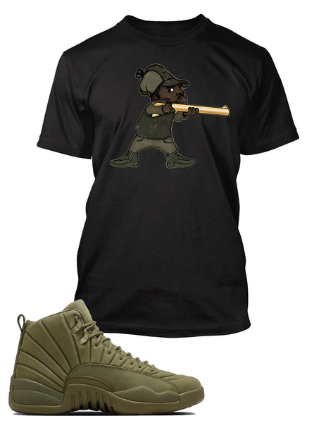 Big Tall Small Sport Tee Shirt to Match J12 Retro Olive Shoe Men Graphic Hip Hop