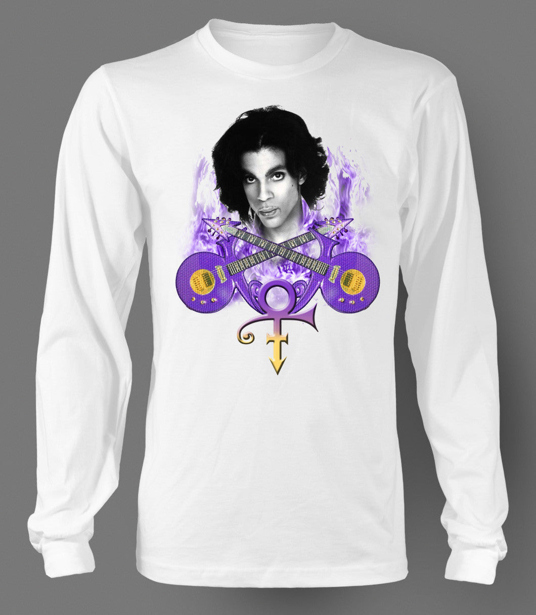 Long Sleeve Prince Vintage 80s Purple Rain Retro Rock Guitar Tour Band Tee - Just Sneaker Tees - 1