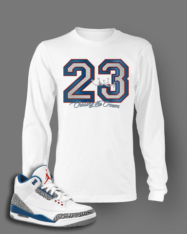 Long Sleeve Graphic T Shirt To Match Retro Air Jordan 3 True Blue Shoes