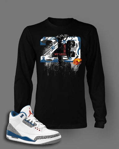 Long Sleeve Graphic T Shirt To Match Retro Air Jordan 3 True Blue Shoes